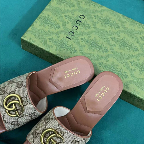 High Quality Luxury Gucci Diamond Lozenge Chunky Heel Slippers – Style 23827 product detail