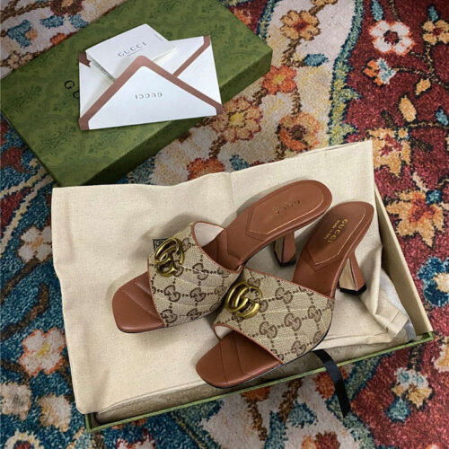 High Quality Luxury Gucci Diamond Lozenge Chunky Heel Slippers – Style 23827 product detail
