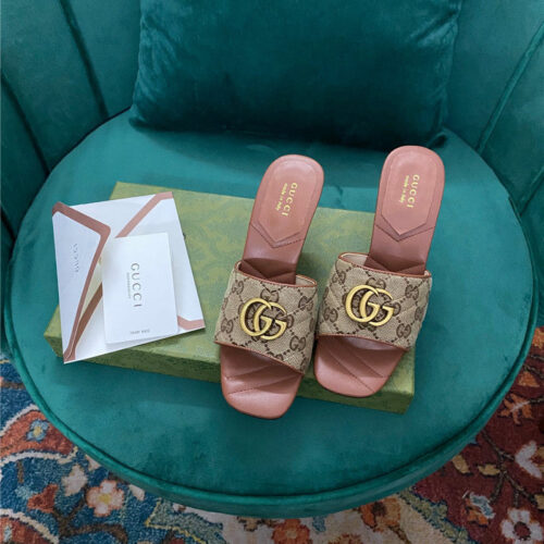 High Quality Luxury Gucci Diamond Lozenge Chunky Heel Slippers – Style 23827 product detail