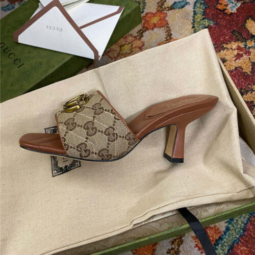 High Quality Luxury Gucci Diamond Lozenge Chunky Heel Slippers – Style 23827 alternate view