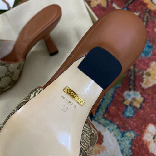 High Quality Luxury Gucci Diamond Lozenge Chunky Heel Slippers – Style 23827 product detail