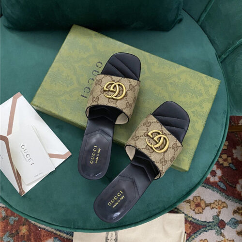High Quality Luxury Gucci Diamond Lozenge Chunky Heel Slippers – Style 25523 product detail