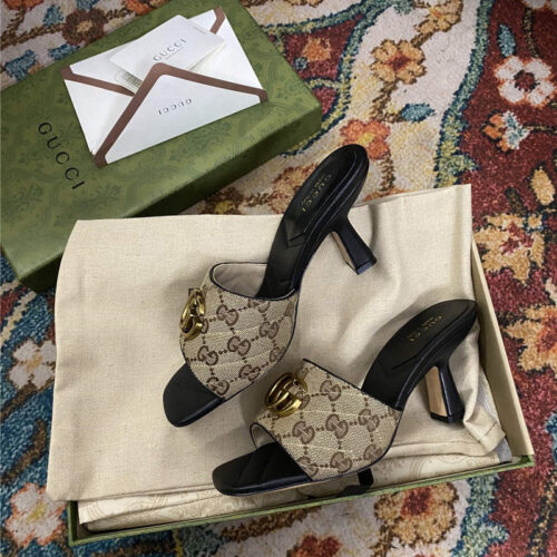 High Quality Luxury Gucci Diamond Lozenge Chunky Heel Slippers – Style 25523 product detail