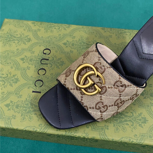 High Quality Luxury Gucci Diamond Lozenge Chunky Heel Slippers – Style 25523 product detail