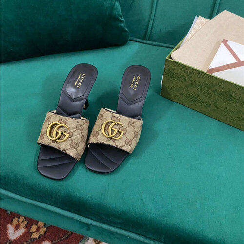High Quality Luxury Gucci Diamond Lozenge Chunky Heel Slippers – Style 25523