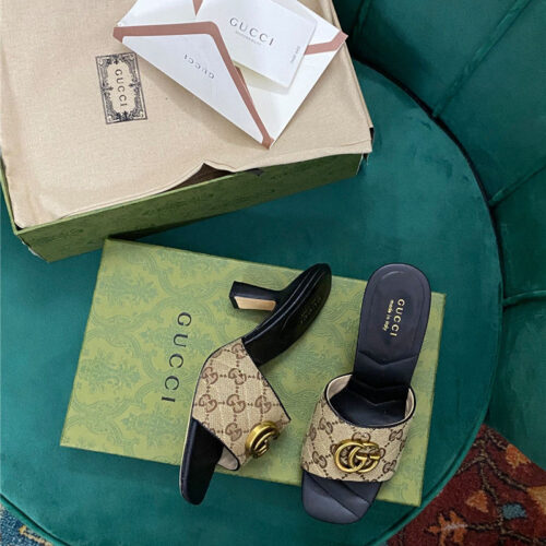 High Quality Luxury Gucci Diamond Lozenge Chunky Heel Slippers – Style 25523 alternate view