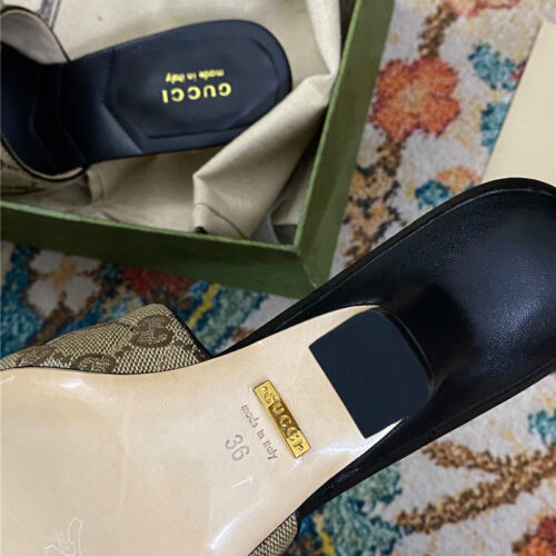 High Quality Luxury Gucci Diamond Lozenge Chunky Heel Slippers – Style 25523 product detail