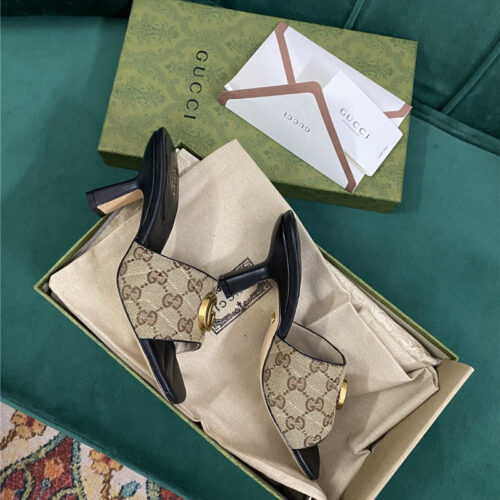 High Quality Luxury Gucci Diamond Lozenge Chunky Heel Slippers – Style 25523 product detail