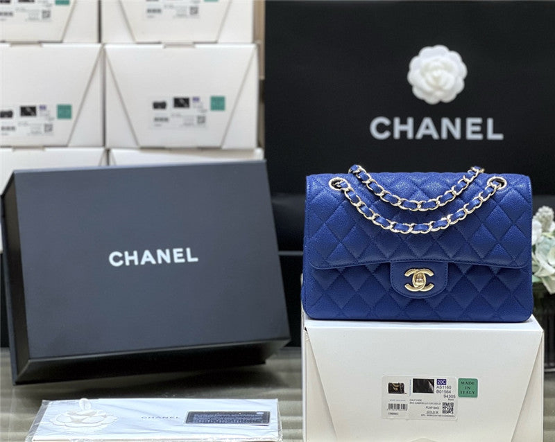 High Quality Luxury Chanel Blue Flap Bag Small