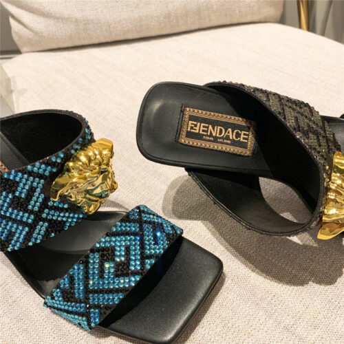 High Quality Luxury Fendi X Versace Medusa FF Logo High Heel Slippers – Style 55539 product detail