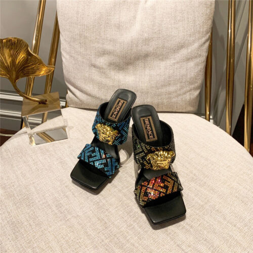 High Quality Luxury Fendi X Versace Medusa FF Logo High Heel Slippers – Style 55539 product detail