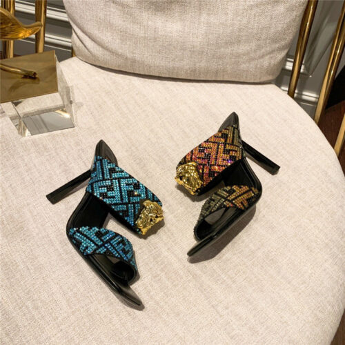 High Quality Luxury Fendi X Versace Medusa FF Logo High Heel Slippers – Style 55539 product detail