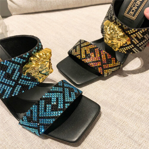 High Quality Luxury Fendi X Versace Medusa FF Logo High Heel Slippers – Style 55539 product detail
