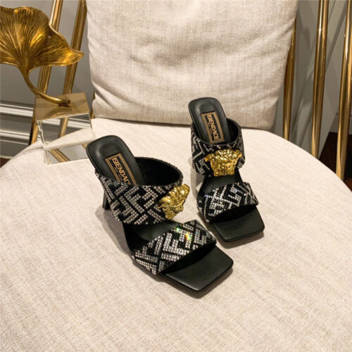 High Quality Luxury Fendi X Versace Medusa FF Logo High Heel Slippers
