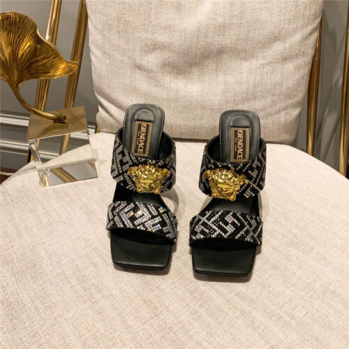 High Quality Luxury Fendi X Versace Medusa FF Logo High Heel Slippers product detail