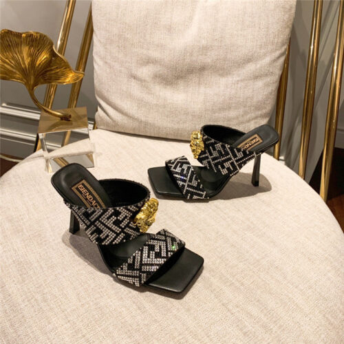 High Quality Luxury Fendi X Versace Medusa FF Logo High Heel Slippers product detail