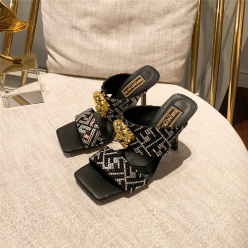 High Quality Luxury Fendi X Versace Medusa FF Logo High Heel Slippers alternate view