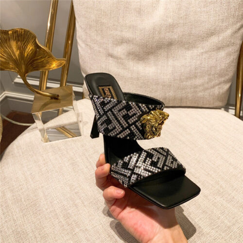 High Quality Luxury Fendi X Versace Medusa FF Logo High Heel Slippers product detail