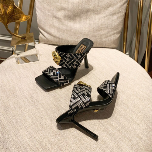 High Quality Luxury Fendi X Versace Medusa FF Logo High Heel Slippers product detail