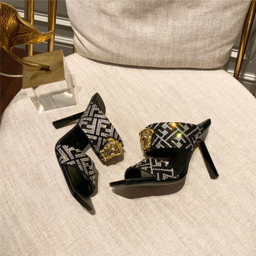 High Quality Luxury Fendi X Versace Medusa FF Logo High Heel Slippers product detail