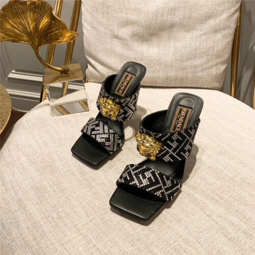 High Quality Luxury Fendi X Versace Medusa FF Logo High Heel Slippers product detail