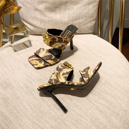 High Quality Luxury Fendi X Versace Medusa FF Logo High Heel Slippers – Style 45363 product detail