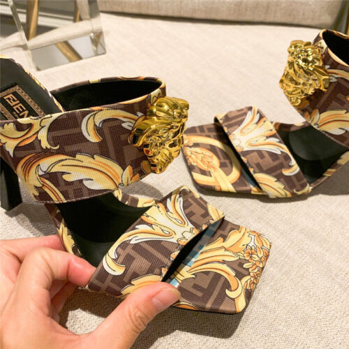 High Quality Luxury Fendi X Versace Medusa FF Logo High Heel Slippers – Style 45363 product detail