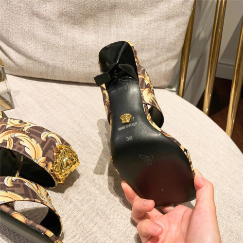 High Quality Luxury Fendi X Versace Medusa FF Logo High Heel Slippers – Style 45363 product detail