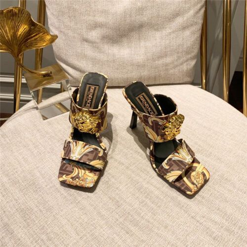 High Quality Luxury Fendi X Versace Medusa FF Logo High Heel Slippers – Style 45363 product detail