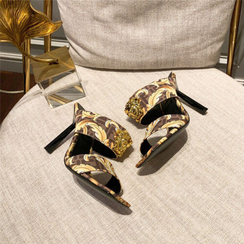 High Quality Luxury Fendi X Versace Medusa FF Logo High Heel Slippers – Style 45363 product detail
