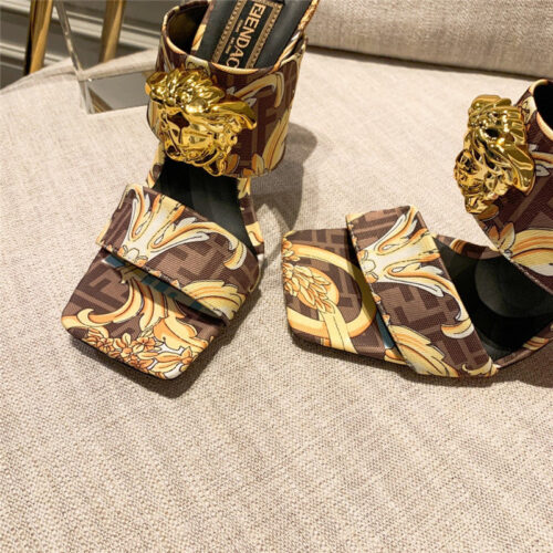 High Quality Luxury Fendi X Versace Medusa FF Logo High Heel Slippers – Style 45363 product detail