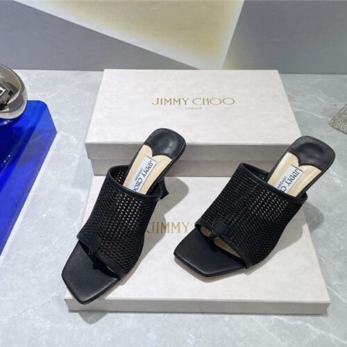 High Quality Luxury Jimmy Choo Square-Toe Knit Flip-Flops alternate view