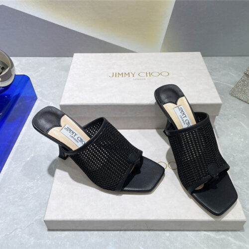 High Quality Luxury Jimmy Choo Square-Toe Knit Flip-Flops