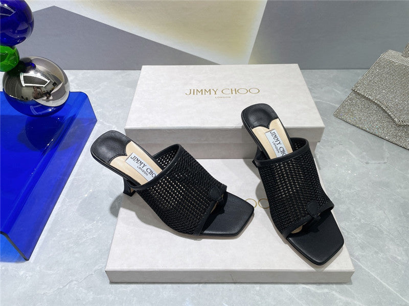 High Quality Luxury Jimmy Choo Square-Toe Knit Flip-Flops