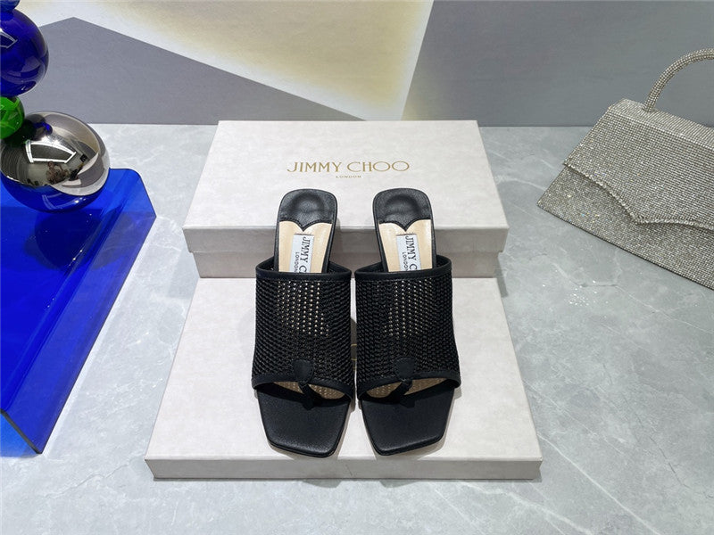 High Quality Luxury Jimmy Choo Square-Toe Knit Flip-Flops product detail