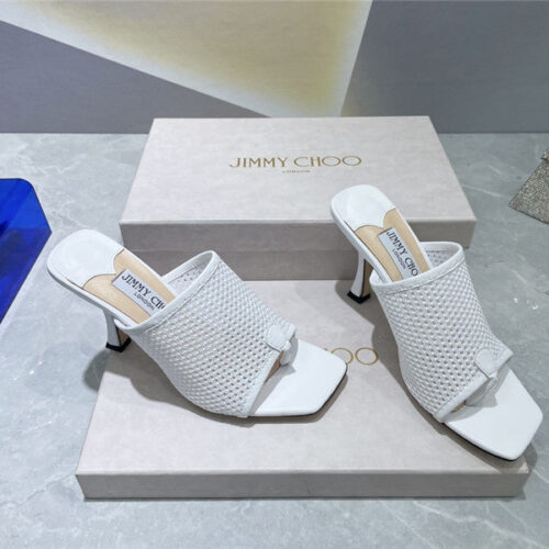 High Quality Luxury Jimmy Choo Square-Toe Knit Flip-Flops – Style 63863