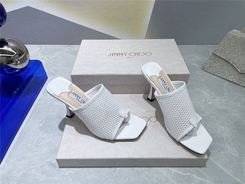 High Quality Luxury Jimmy Choo Square-Toe Knit Flip-Flops – Style 63863