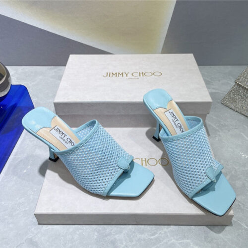 High Quality Luxury Jimmy Choo Square-Toe Knit Flip-Flops – Style 27703