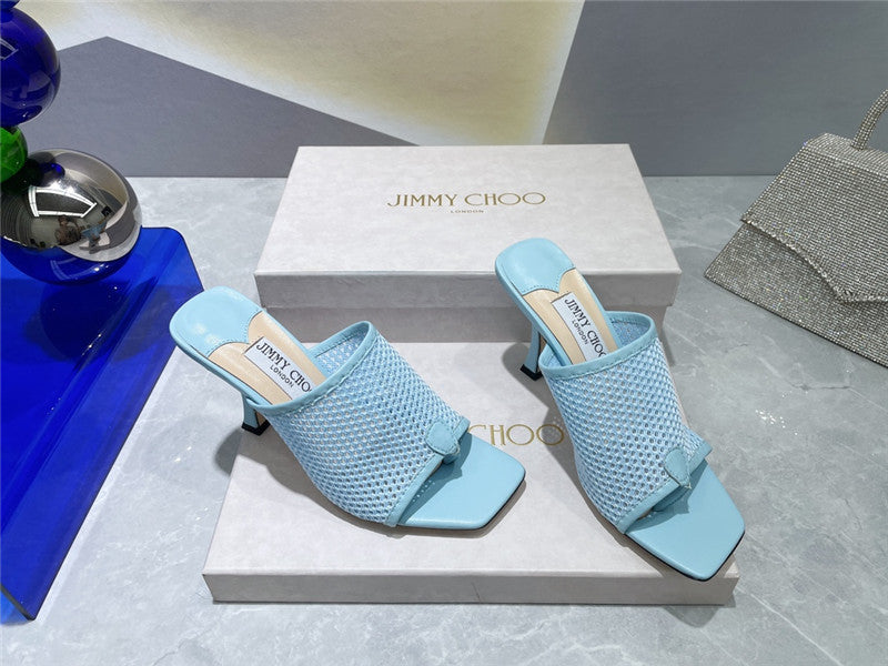 High Quality Luxury Jimmy Choo Square-Toe Knit Flip-Flops – Style 27703
