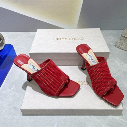 High Quality Luxury Jimmy Choo Square-Toe Knit Flip-Flops – Style 93239