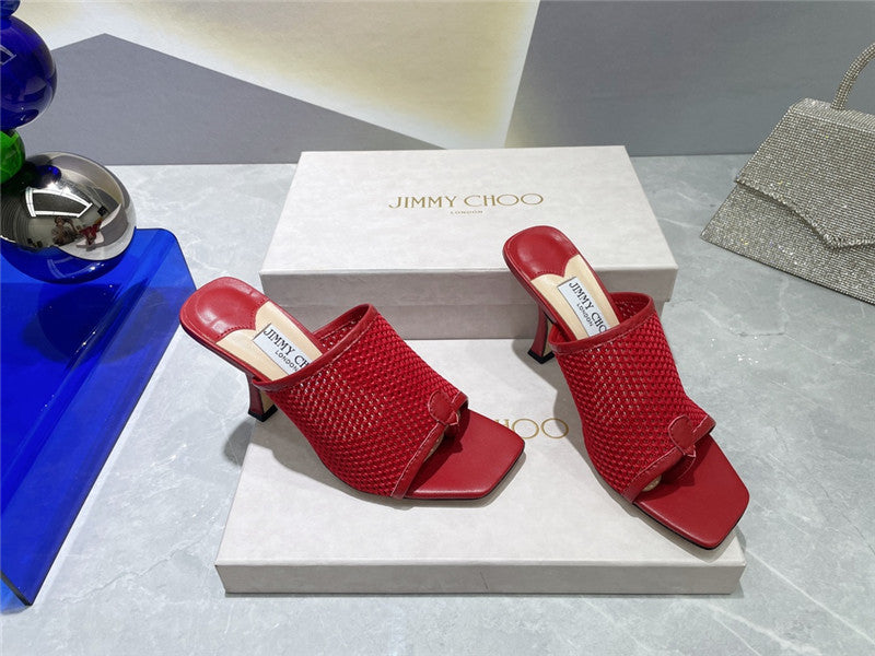 High Quality Luxury Jimmy Choo Square-Toe Knit Flip-Flops – Style 93239