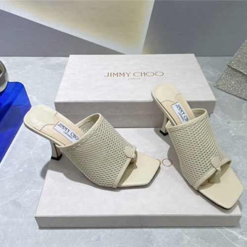 High Quality Luxury Jimmy Choo Square-Toe Knit Flip-Flops – Style 89847