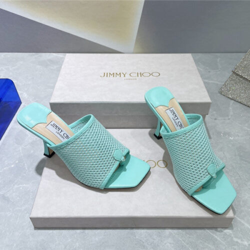High Quality Luxury Jimmy Choo Square-Toe Knit Flip-Flops – Style 86455