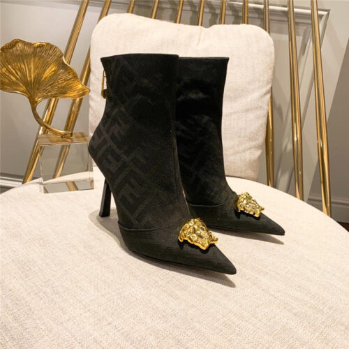 High Quality Luxury Fendi X Versace FF Logo Ankle Boots – Style 06419
