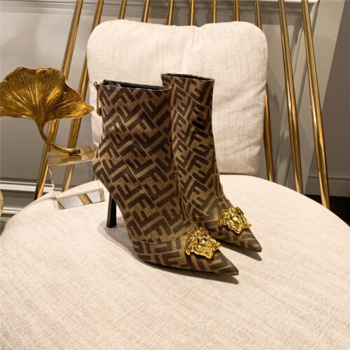 High Quality Luxury Fendi X Versace FF Logo Ankle Boots