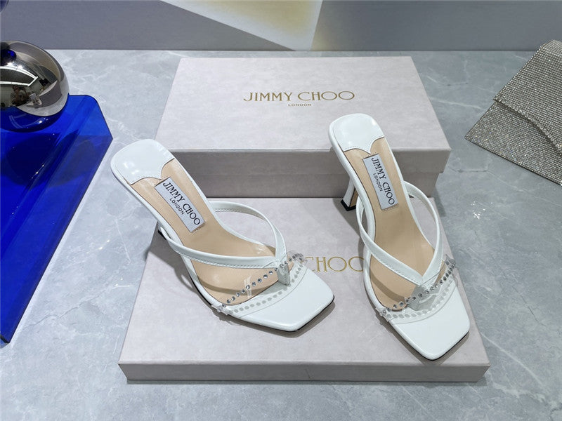High Quality Luxury Jimmy Choo Square Toe Flip Flops – Style 40727