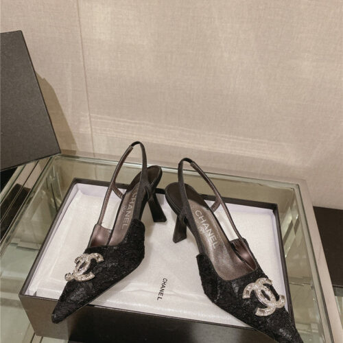 High Quality Luxury Chanel Vintage Lace Heeled Sandals