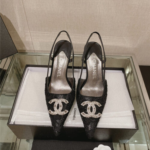 High Quality Luxury Chanel Vintage Lace Heeled Sandals alternate view