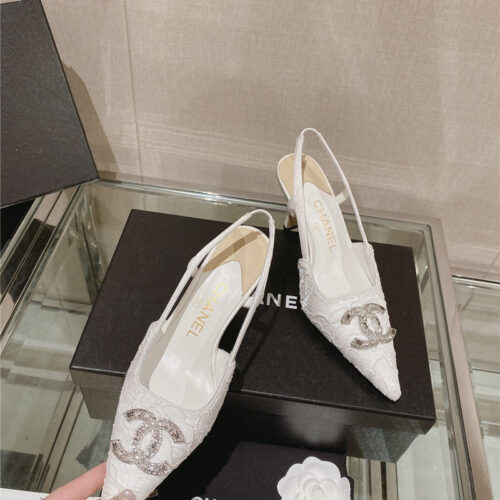 High Quality Luxury Chanel Vintage Lace Heeled Sandals – Style 58918 product detail