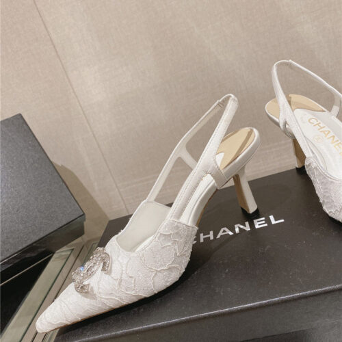 High Quality Luxury Chanel Vintage Lace Heeled Sandals – Style 58918 product detail